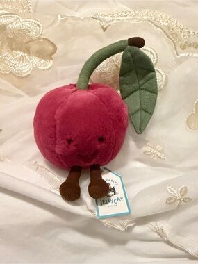Rare Jellycat Cherry Plush Toy - Pink with Green Leaf